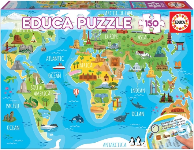 Educa Puzzle Karta Svjetskih Znamenitosti 150 Dijelova