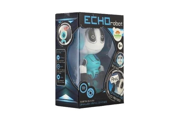 Robot ECHO koji ponavlja rečenice metalni 12cm plavi na baterije sa zvukom i svjetlom u kutiji 10,5x15x5,5cm