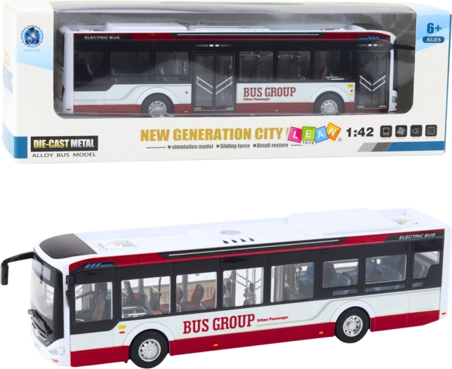 Metalni gradski autobus sa svjetlima i zvukovima 1:42, crveni