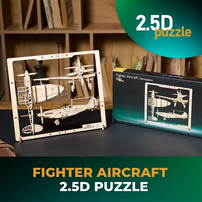 Ugears drveni mehanički puzzle Lovac avion