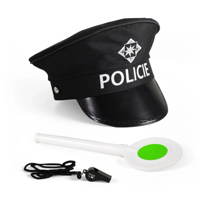 Set policijske opreme tkanina/plast kapa, stop palica, zviždaljka na kartici 30x48x8cm