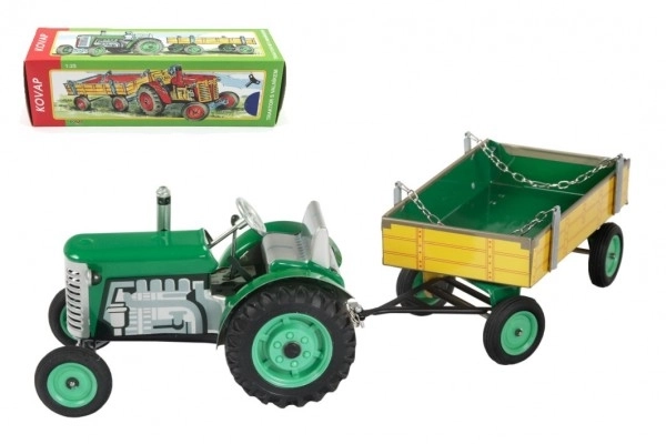 Traktor Zetor s prikolicom zelenim na ključ metal 28cm Kovap u kutiji