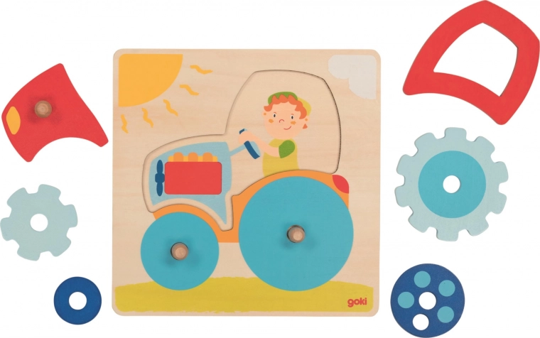 Goki drvene puzzle traktor, 6 dijelova