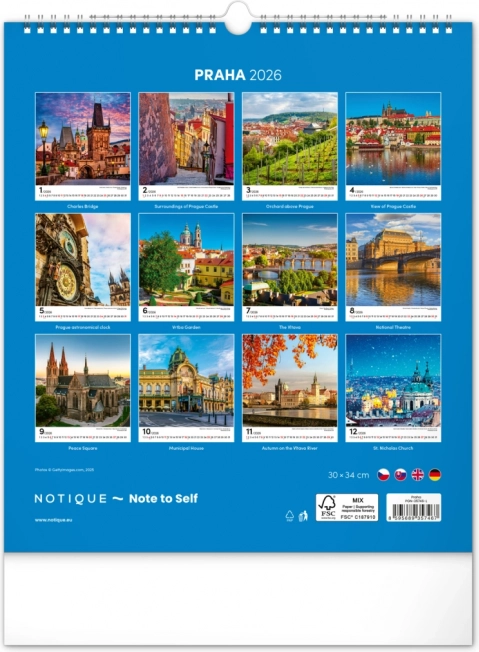 Zidni kalendar Praga 2026