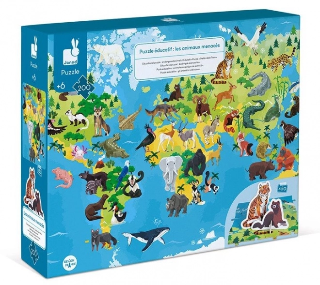 JANOD Edukativne puzzle Ugrožene životinje 200 komada