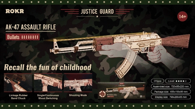 RoboTime 3D Drvene mehaničke slagalice Napadačka puška AK-47