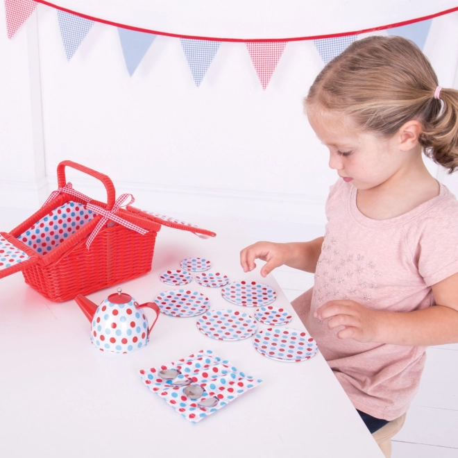 Bigjigs Toys Raskošna točkasta čajna set u košari za piknik