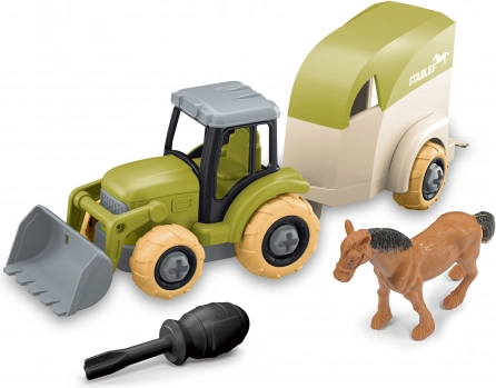 Traktor na vijčanje s prikolicom za konje – građevni set za djecu 3+
