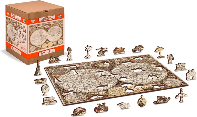 Drvene obostrane puzzle ANTICKA MAPA SVIJETA 2u1, 75 dijelova