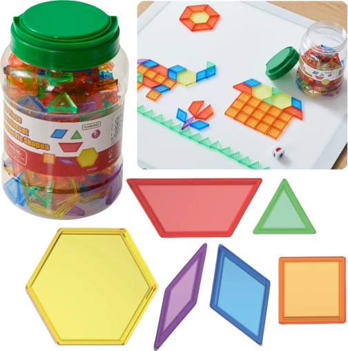 MASTERKIDZ montessori mozaik tangram od prozirnih geometrijskih oblika, 140 kom