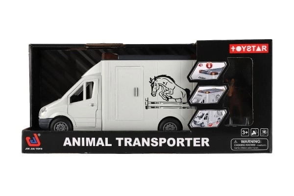 Plastični auto za prijevoz životinja 28cm s konjem na inerciju sa svjetlom i zvukom siva u kutiji 39x18cm