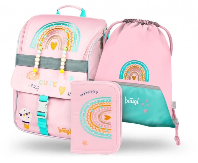 BAAGL 3 SET Zippy Duha roze: torba, pernica, vrećica