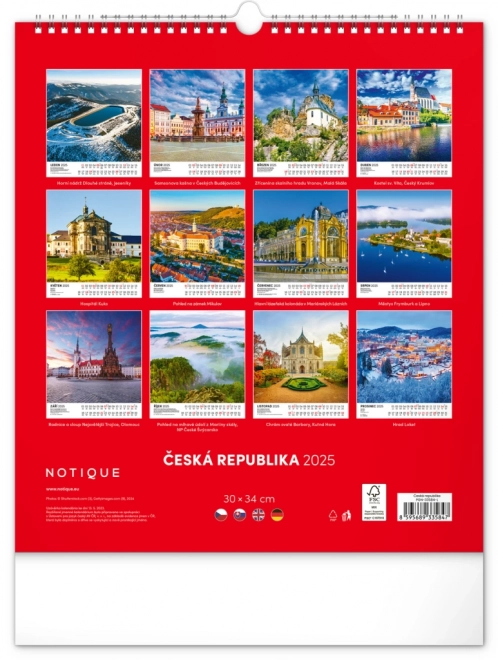 NOTIQUE Zidni kalendar Češka republika 2025, 30 x 34 cm