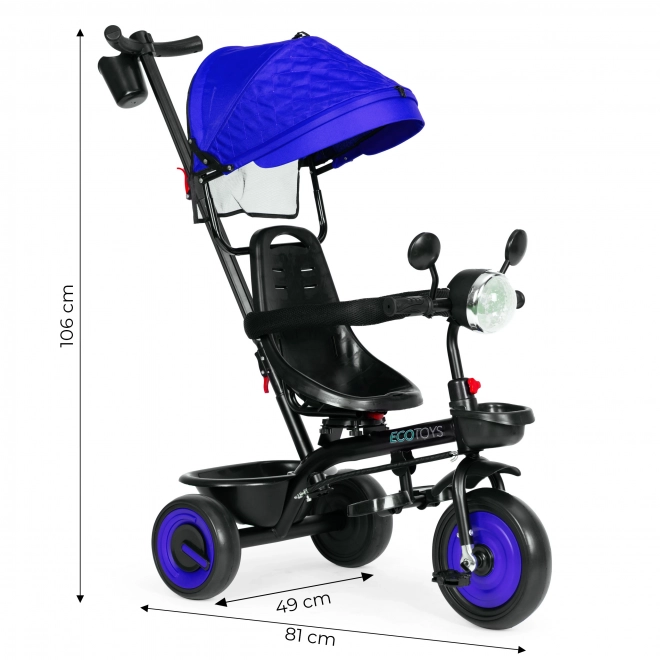 3u1 dječja tricikl s rotirajućim sjedalom, krovom, plava, ECOTOYS