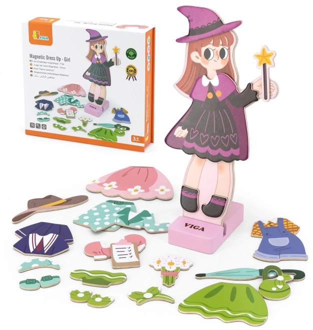 Drveni magnetski set odjeće - djevojčica