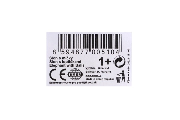 Slon s lopticama za povlačenje plastika 20x18x9,5cm u vrećici 12m+