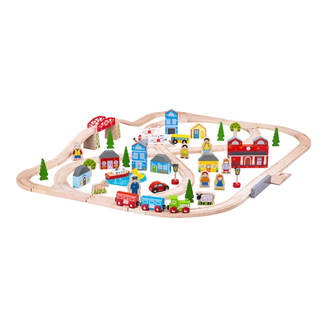 Bigjigs Rail Drvena vlakodrava grad i selo 101 dijelova