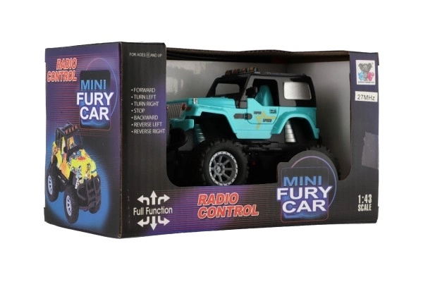 Auto RC terenac 14cm plast 27MHz na baterije sa svjetlom u kutiji 20x11x10cm – Tirkizno