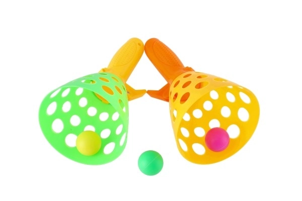 Catch loptica igra/hvatanje lopte 2 kom plastično 19 cm + 3 loptice u mrežici