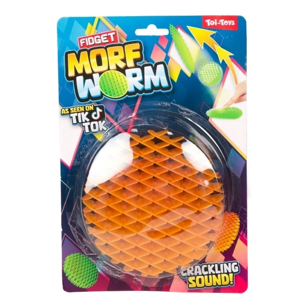 Worm za igru mijenjajući oblike antistres plastični 13cm 6 boja na kartici