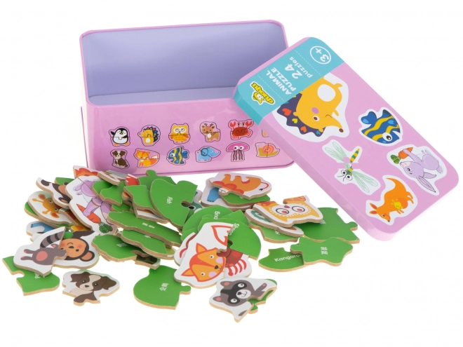 Puzzle s motivima životinja u limenoj kutiji