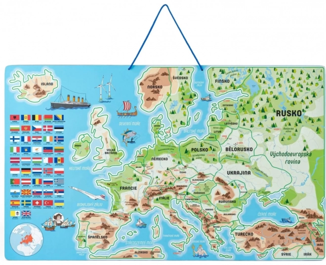 WOODY Magnetna mapa Europe s slikama i društvena igra, 3u1 na hrvatskom jeziku