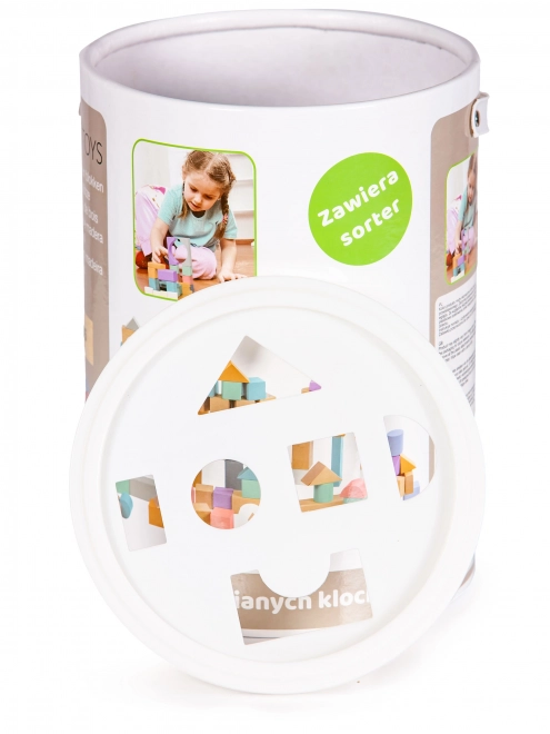 Drvene kocke 100 kom u kanti sa sorterom Ecotoys