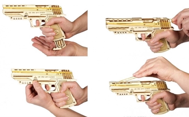 Mehanička 3D slagalica pištolj UGEARS Wolf-01