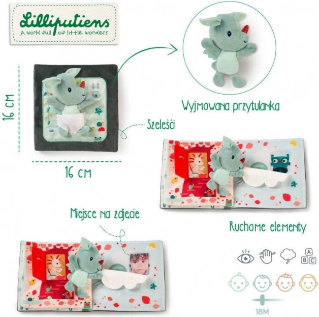 Tekstilna knjižica s mini mazilom kuc, kuc – zmajić JOE od LILLIPUTIENS, 18 m+