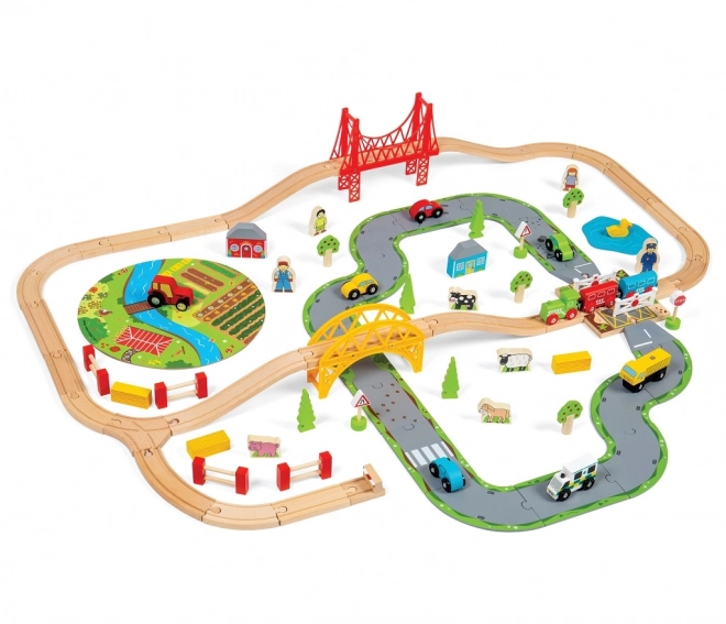 Bigjigs Rail Drvena vlakička sa seoskim putem 80 dijelova