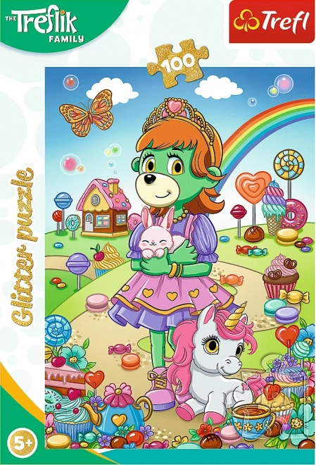 Puzzle s glitterom Obitelj Treflik, 100 dijelova