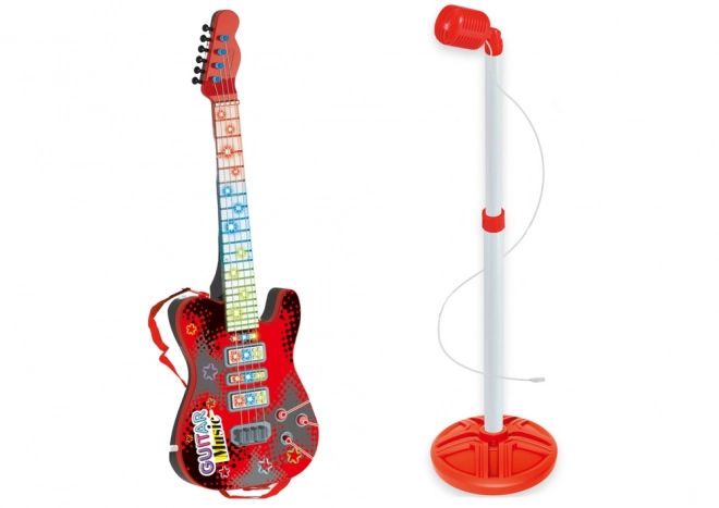 Električna gitara s postoljem i mikrofonom na baterije crvena