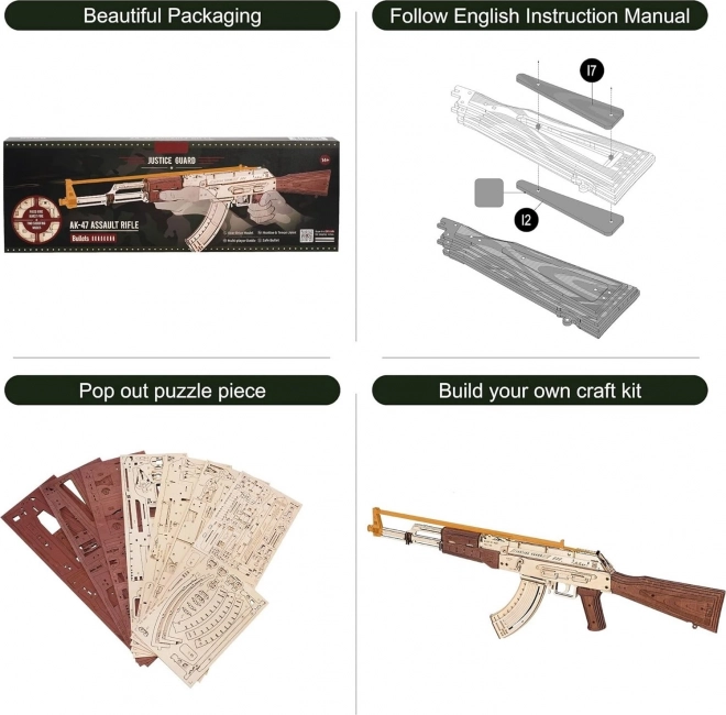 RoboTime 3D Drvene mehaničke slagalice Napadačka puška AK-47