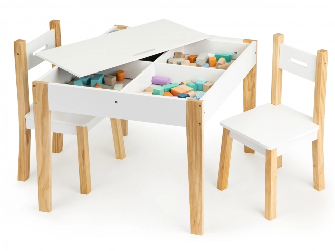 ECOTOYS Dječji drveni stol s pločom i dvije stolice