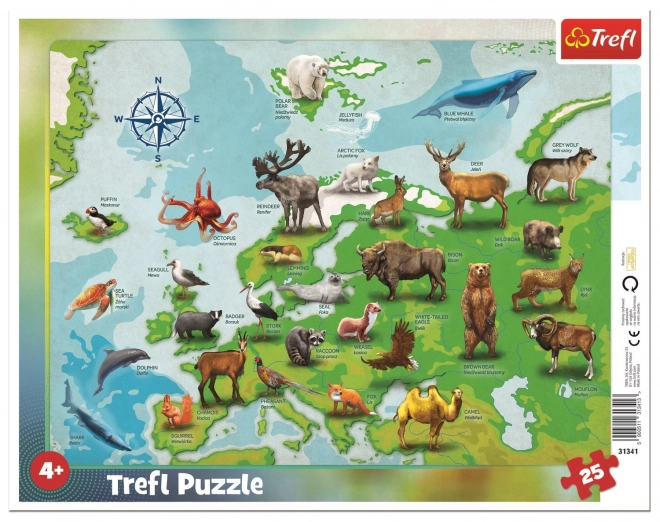 TREFL Puzzle Karta Europe sa životinjama 25 dijelova