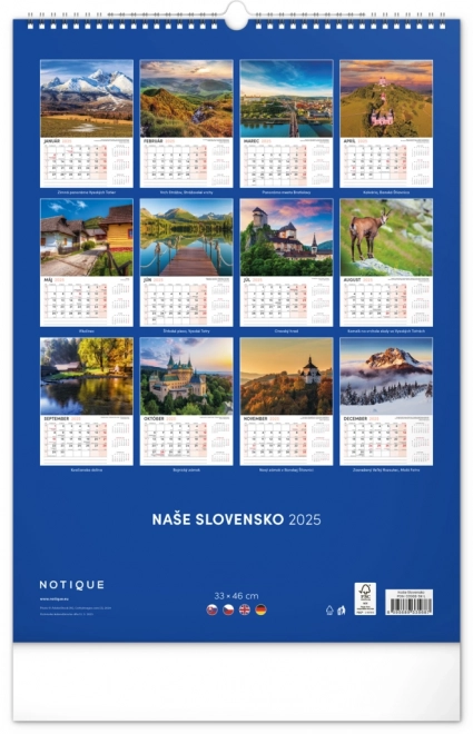 Zidni kalendar Naše Slovačka 2025, 33 × 46 cm