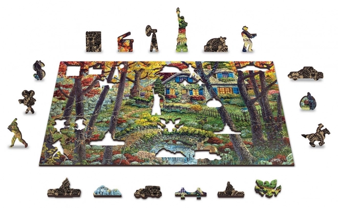 Drvene puzzle kućica u šumi 2u1