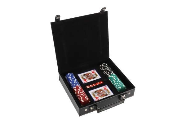 Poker set 100kom + karte + kockice u kovčegu u kutiji 28x25x8cm