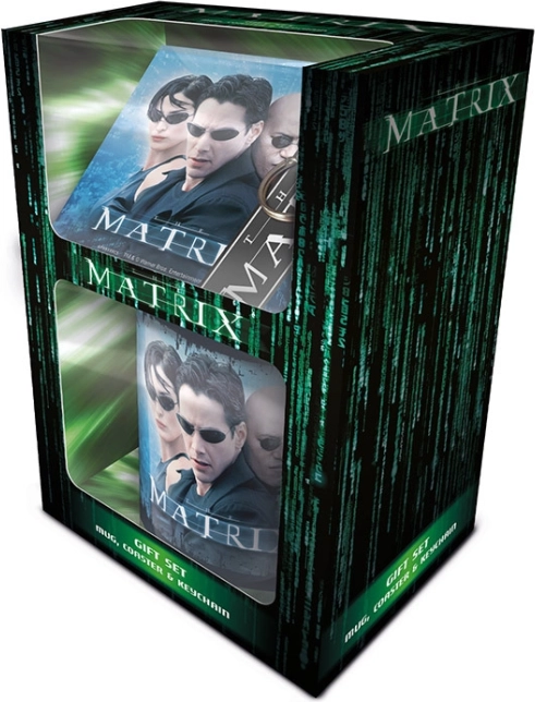 Poklon set MATRIX – keramička šalica, gumeni privjesak za ključeve i podmetač od pluta