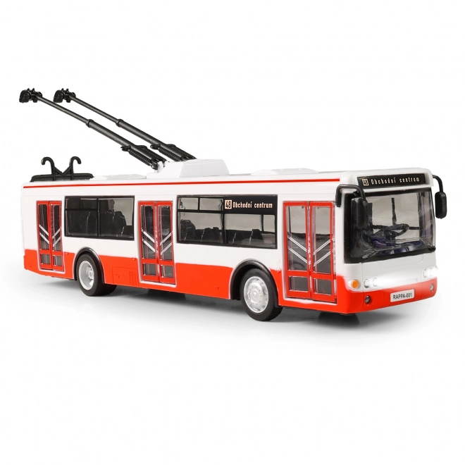 Trolejbus češki govoreći plastika 29cm crveni slobodan pogon na bat. sa svjetlom i zvukom u pak. 33x11x10cm