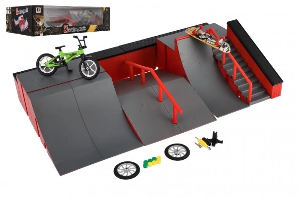 Skatepark - rampe, bicikl za prste, skateboard za prste plast s dodacima 2 boje u kutiji 43x25x12cm