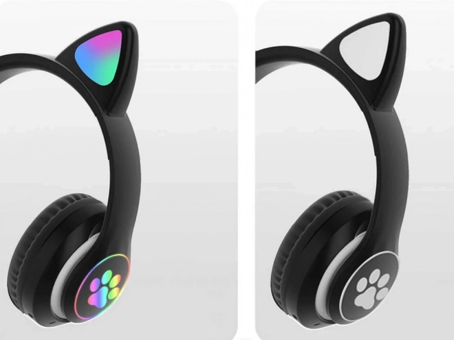 Bežične slušalice bluetooth radio fm mp3 mačje uši led osvjetljenje – Crne