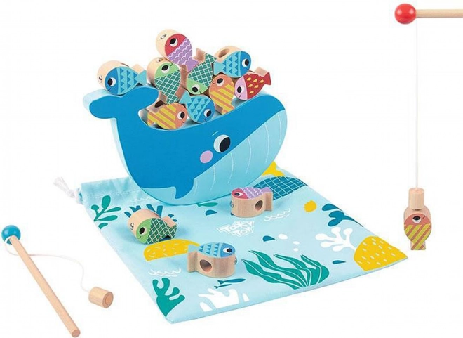 Tooky Toy Drvena Igra Kit i Ribice Multifunkcionalna 4 u 1