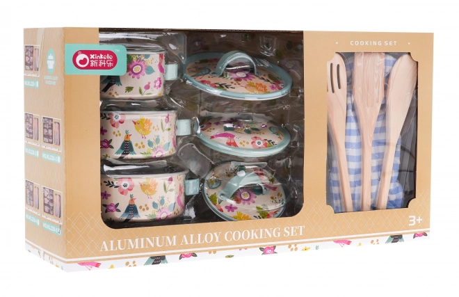 Dječji set aluminijskih lonaca s kuhinjskim dodacima