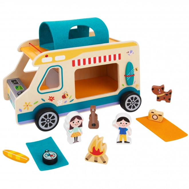 Tooky Toy drveni karavan s figurama za kampiranje