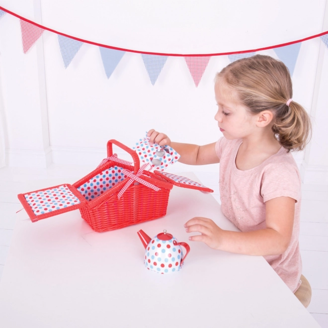 Bigjigs Toys Raskošna točkasta čajna set u košari za piknik