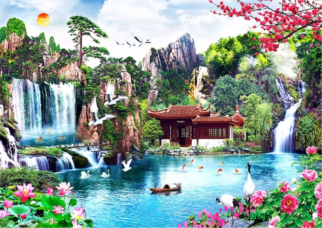 Drvene puzzle Vodopadi u japanskom vrtu