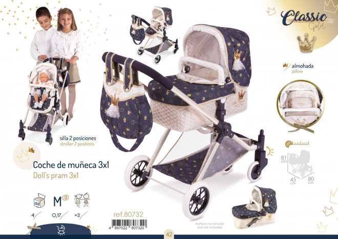 DeCuevas 80732 Kolica za lutke 3 u 1 XL s torbom Classic Gold 2020 - 81 cm