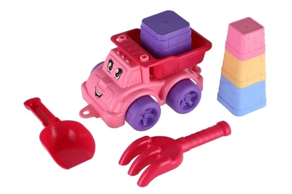 Set za pijesak 6 kom plast autić slobodni hod s dodacima 2 boje u mrežici 16x13x21cm 12m+