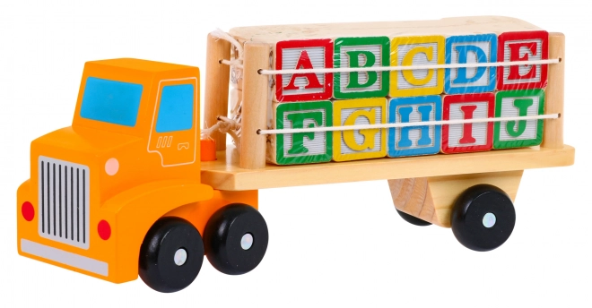 Drveni kamion s prikolicom i kockama za djecu 2+ Edukativna igračka + kocke s slovima i brojevima